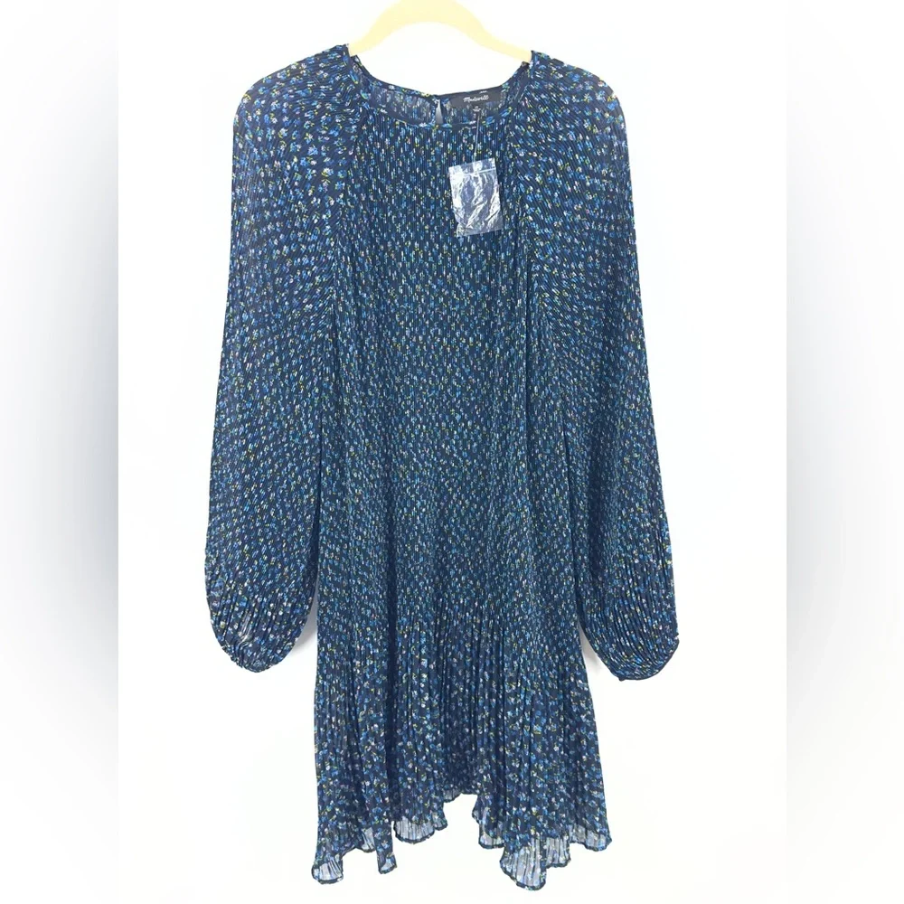 Madewell Crinkle Georgette Mini Dress Womens Size 1X Blue Floral Boho Peasant